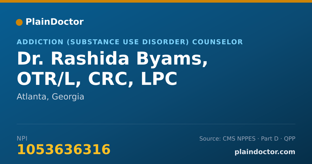 Shareable card for Rashida Byams, OTR/L, CRC, LPC - Addiction (Substance Use Disorder) Counselor, Atlanta, GA