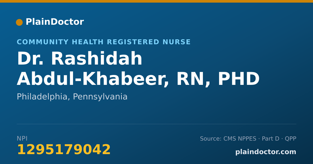 Shareable card for Rashidah Abdul-Khabeer, RN, PHD - Community Health Registered Nurse, Philadelphia, PA