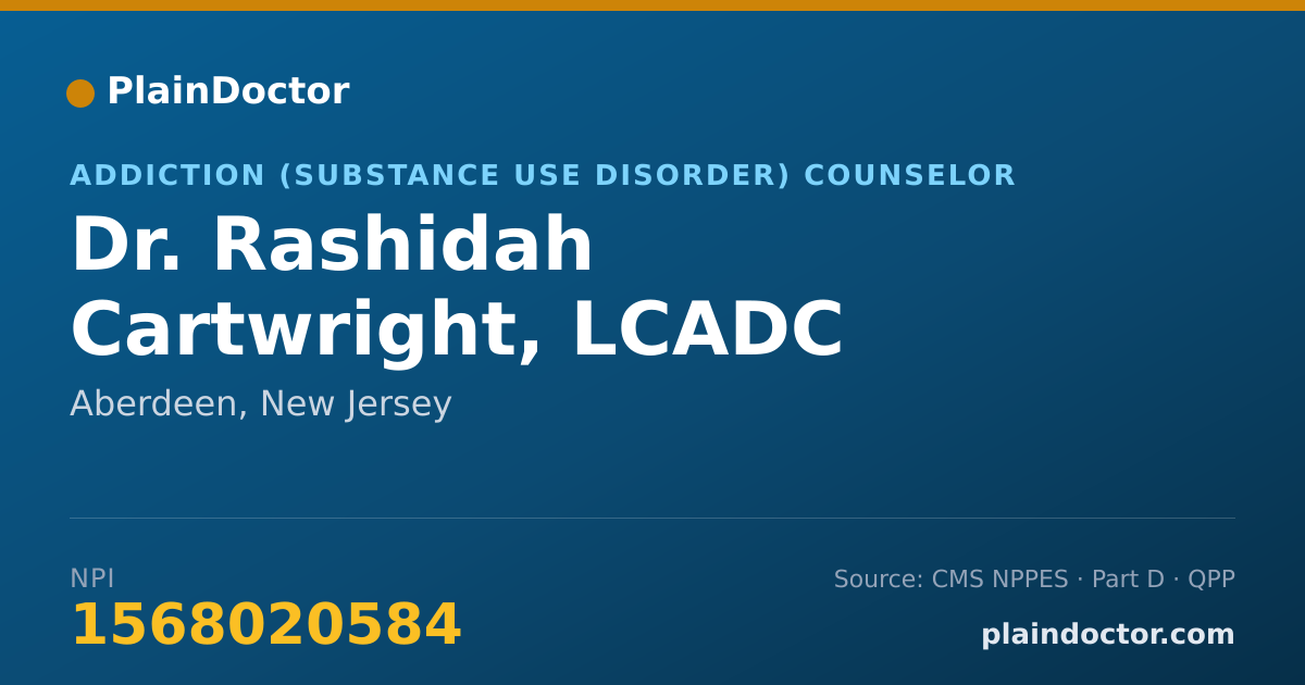 Shareable card for Rashidah Cartwright, LCADC - Addiction (Substance Use Disorder) Counselor, Aberdeen, NJ