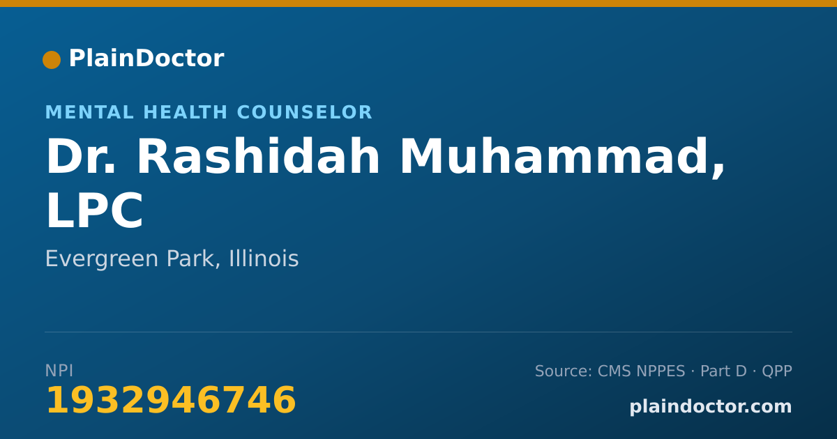 Shareable card for Rashidah Muhammad, LPC - Mental Health Counselor, Evergreen Park, IL