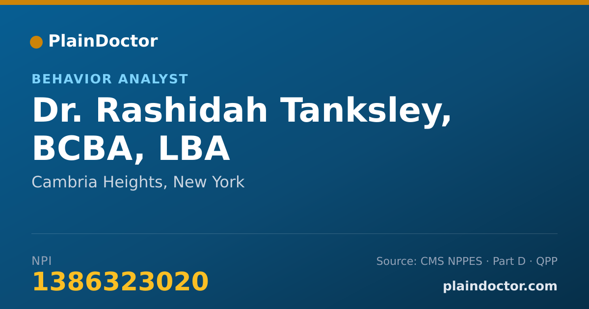 Shareable card for Rashidah Tanksley, BCBA, LBA - Behavior Analyst, Cambria Heights, NY