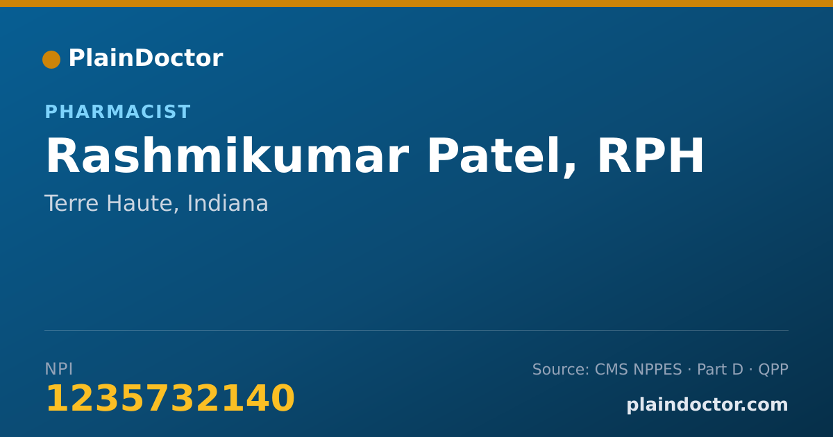Shareable card for Rashmikumar Patel, RPH - Pharmacist, Terre Haute, IN