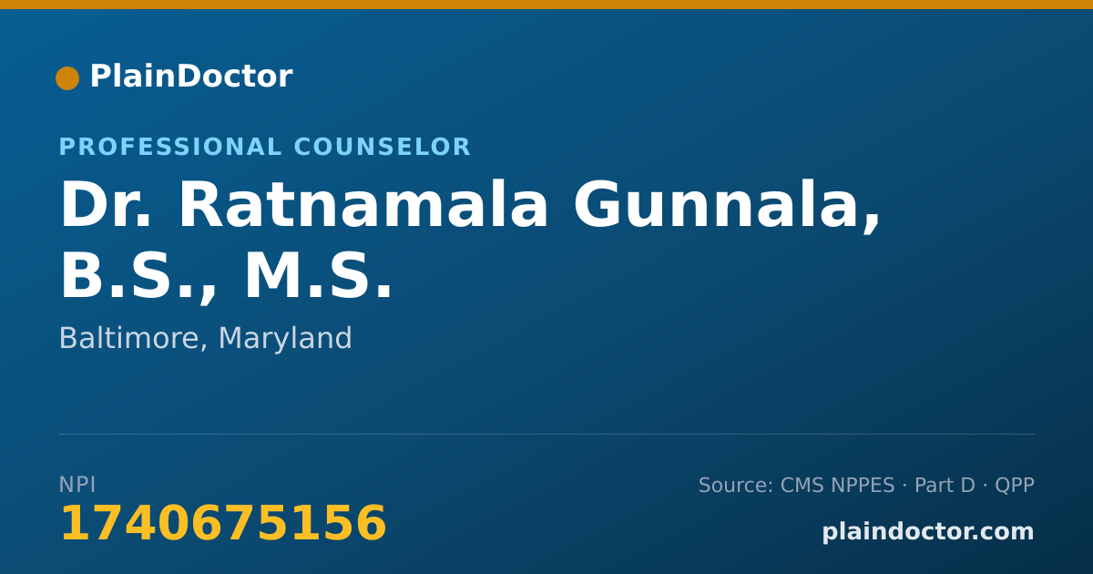 Shareable card for Ratnamala Gunnala, B.S., M.S. - Professional Counselor, Baltimore, MD