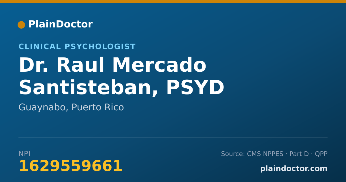 Shareable card for Raul Mercado Santisteban, PSYD - Clinical Psychologist, Guaynabo, PR