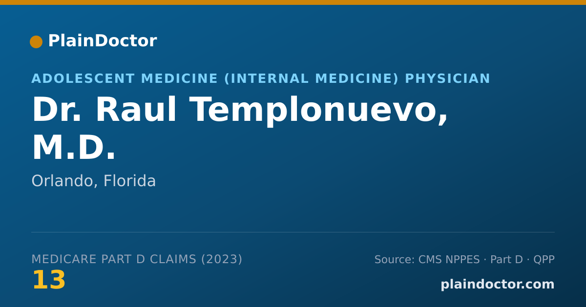 Shareable card for Raul Templonuevo, M.D. - Adolescent Medicine (Internal Medicine) Physician, Orlando, FL
