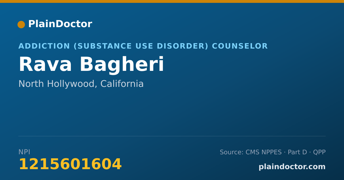 Shareable card for Rava Bagheri - Addiction (Substance Use Disorder) Counselor, North Hollywood, CA