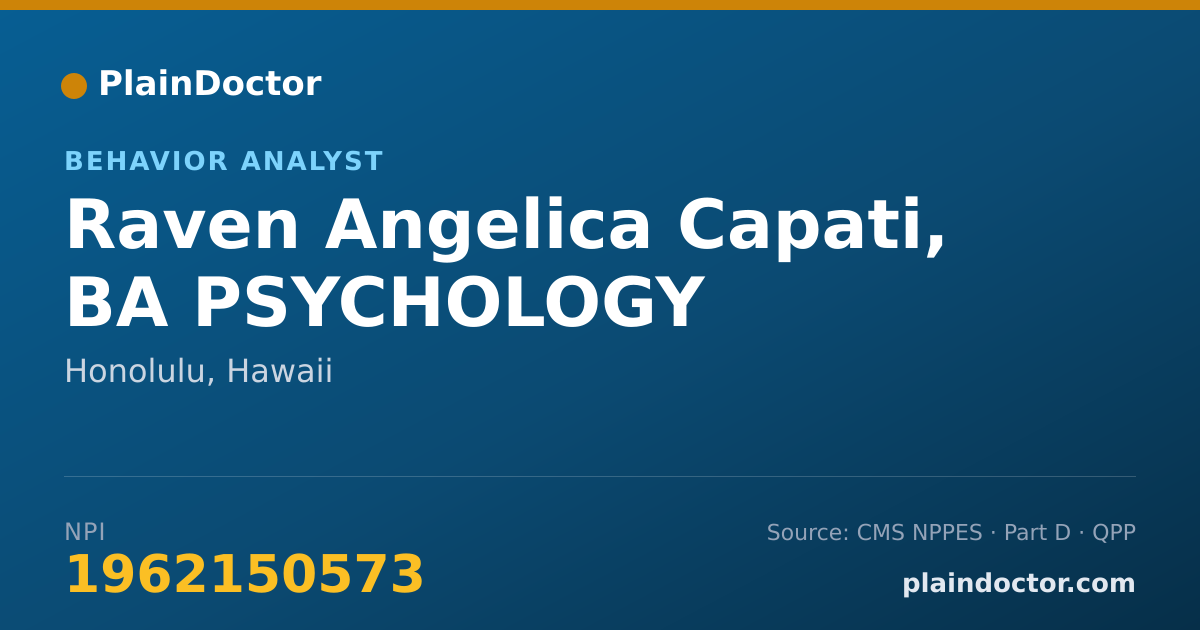 Shareable card for Raven Angelica Capati, BA PSYCHOLOGY - Behavior Analyst, Honolulu, HI