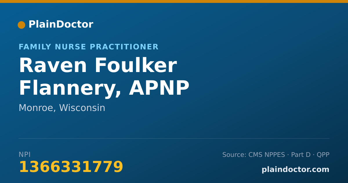 Shareable card for Raven Foulker Flannery, APNP - Family Nurse Practitioner, Monroe, WI