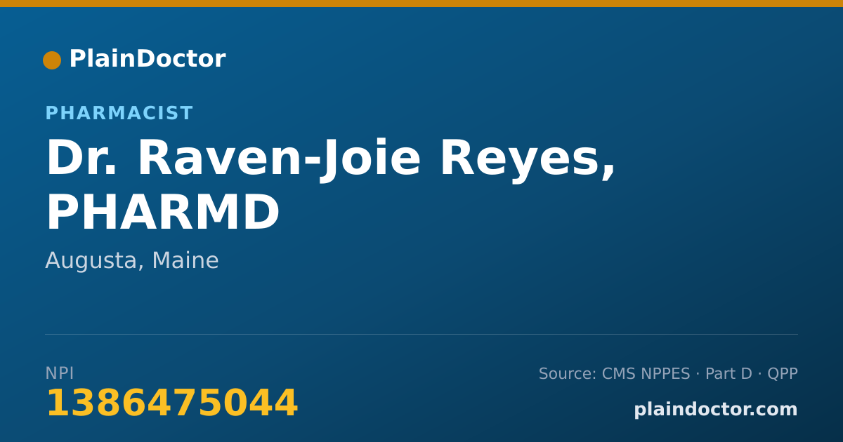 Shareable card for Raven-Joie Reyes, PHARMD - Pharmacist, Augusta, ME