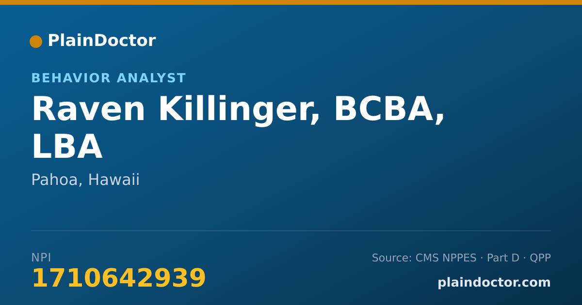 Shareable card for Raven Killinger, BCBA, LBA - Behavior Analyst, Pahoa, HI
