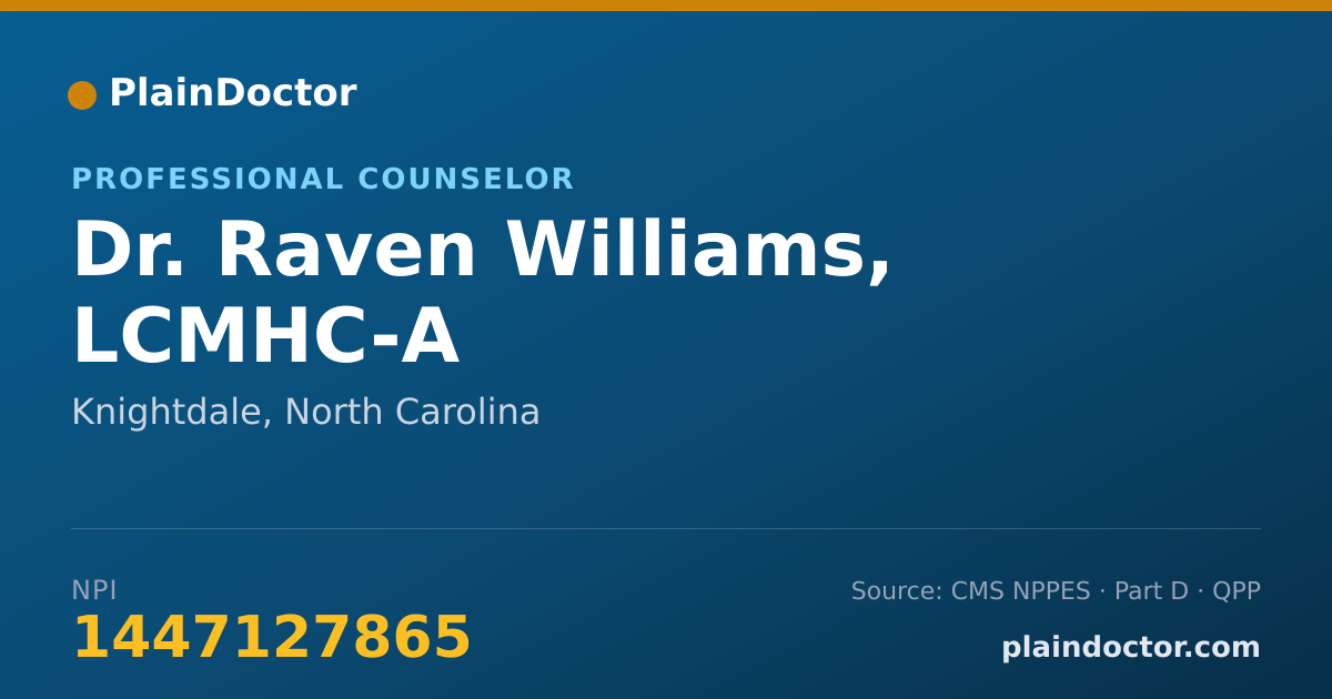 Shareable card for Raven Williams, LCMHC-A - Professional Counselor, Knightdale, NC