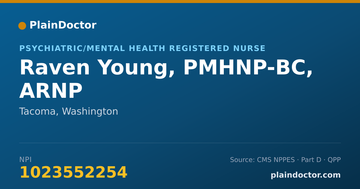 Shareable card for Raven Young, PMHNP-BC, ARNP - Psychiatric/Mental Health Registered Nurse, Tacoma, WA