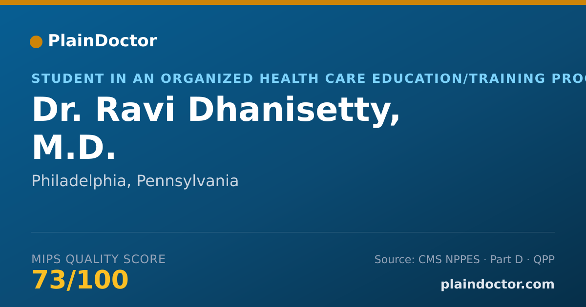 Shareable card for Ravi Dhanisetty, M.D. - Student in an Organized Health Care Education/Training Program, Philadelphia, PA