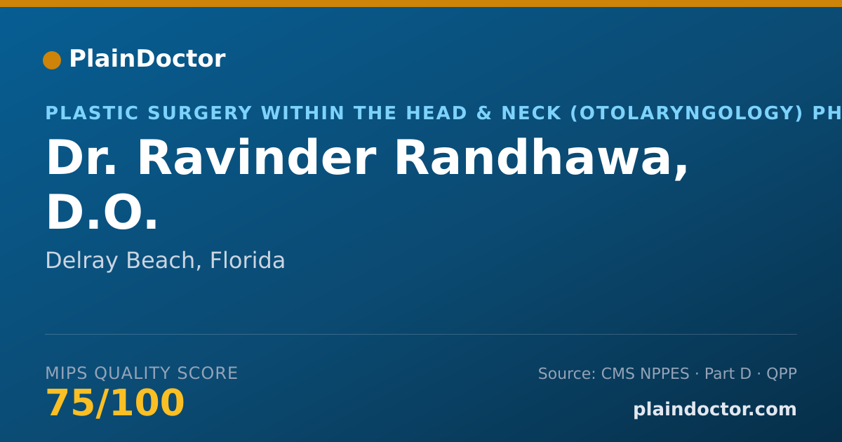 Shareable card for Ravinder Randhawa, D.O. - Plastic Surgery within the Head & Neck (Otolaryngology) Physician, Delray Beach, FL