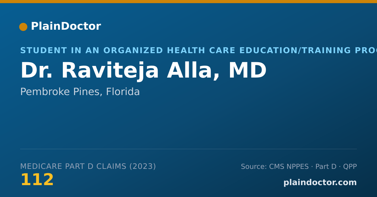 Shareable card for Raviteja Alla, MD - Student in an Organized Health Care Education/Training Program, Pembroke Pines, FL