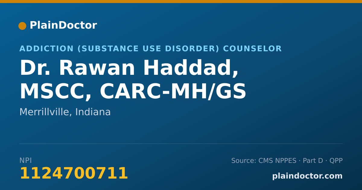 Shareable card for Rawan Haddad, MSCC, CARC-MH/GS - Addiction (Substance Use Disorder) Counselor, Merrillville, IN