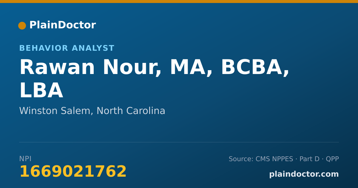 Shareable card for Rawan Nour, MA, BCBA, LBA - Behavior Analyst, Winston Salem, NC