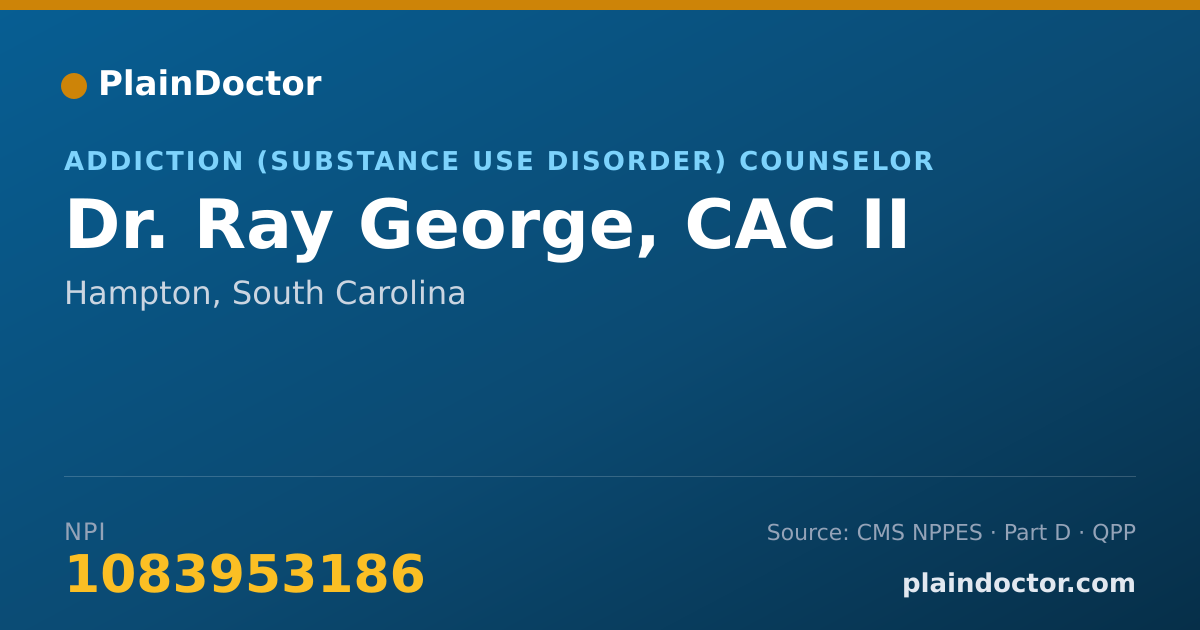Shareable card for Ray George, CAC II - Addiction (Substance Use Disorder) Counselor, Hampton, SC