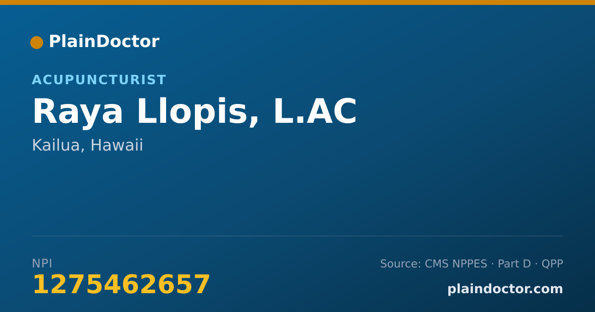 Shareable card for Raya Llopis, L.AC - Acupuncturist, Kailua, HI