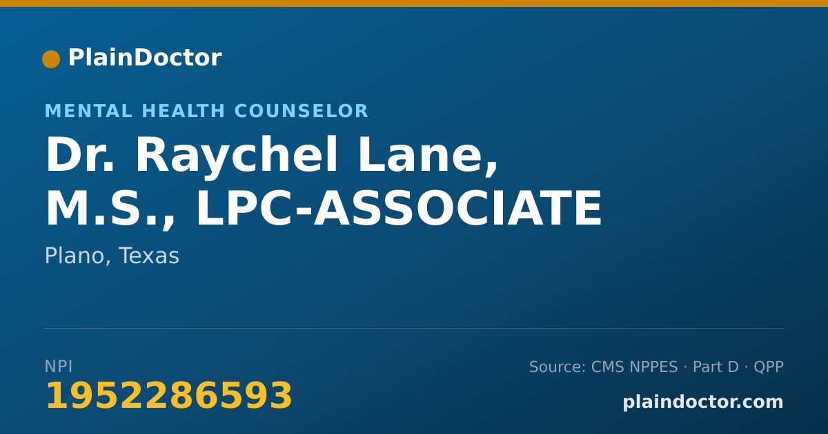Shareable card for Raychel Lane, M.S., LPC-ASSOCIATE - Mental Health Counselor, Plano, TX