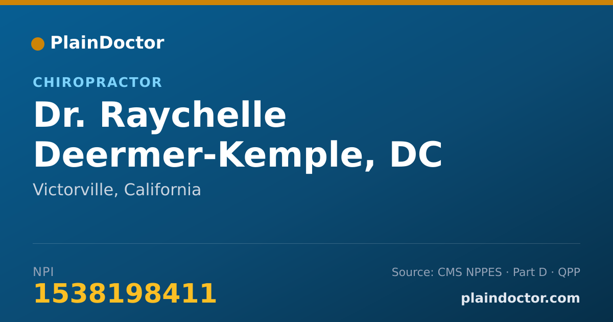 Shareable card for Raychelle Deermer-Kemple, DC - Chiropractor, Victorville, CA