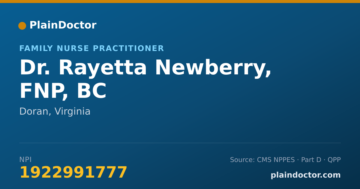 Shareable card for Rayetta Newberry, FNP, BC - Family Nurse Practitioner, Doran, VA