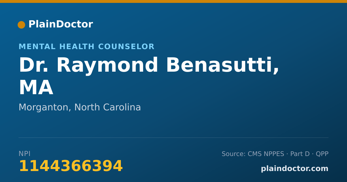 Shareable card for Raymond Benasutti, MA - Mental Health Counselor, Morganton, NC