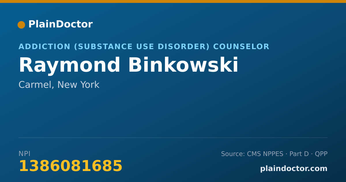 Shareable card for Raymond Binkowski - Addiction (Substance Use Disorder) Counselor, Carmel, NY
