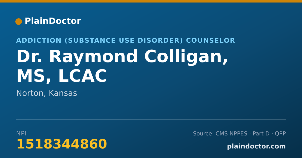 Shareable card for Raymond Colligan, MS, LCAC - Addiction (Substance Use Disorder) Counselor, Norton, KS