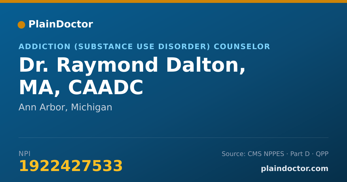 Shareable card for Raymond Dalton, MA, CAADC - Addiction (Substance Use Disorder) Counselor, Ann Arbor, MI