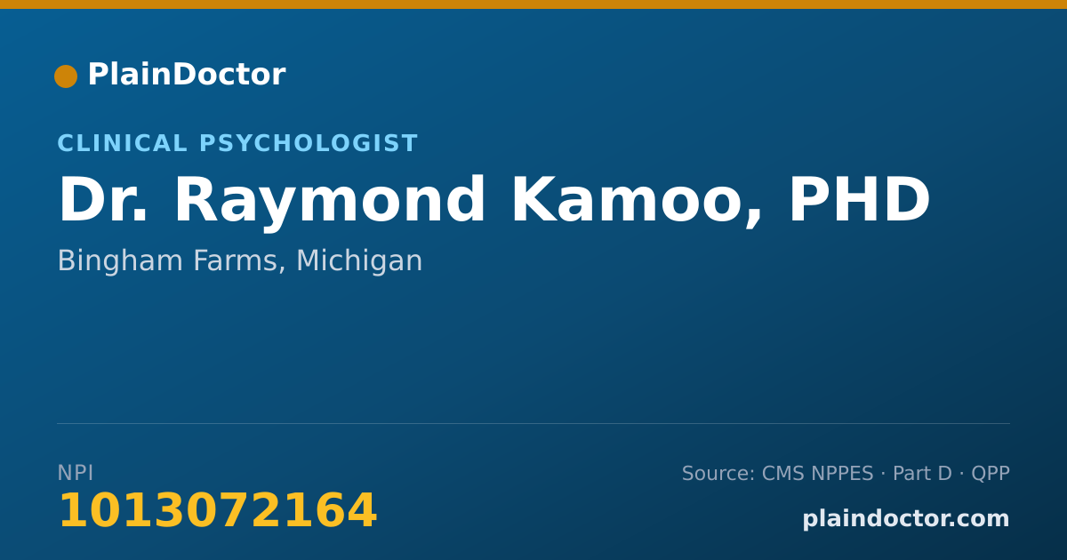 Shareable card for Raymond Kamoo, PHD - Clinical Psychologist, Bingham Farms, MI