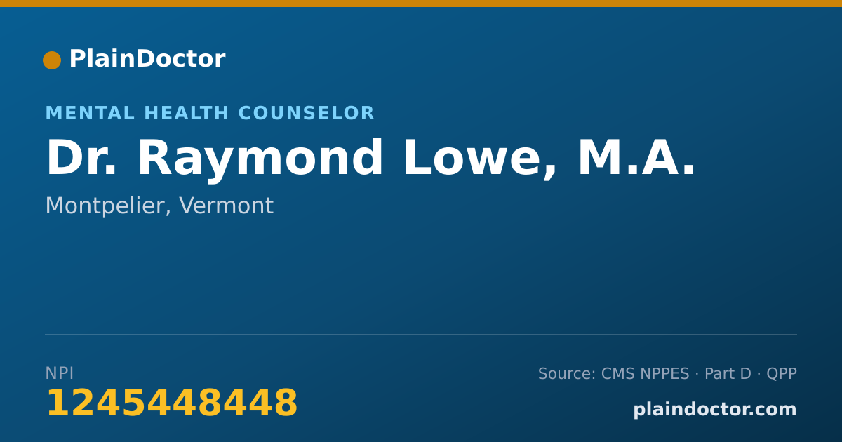 Shareable card for Raymond Lowe, M.A. - Mental Health Counselor, Montpelier, VT