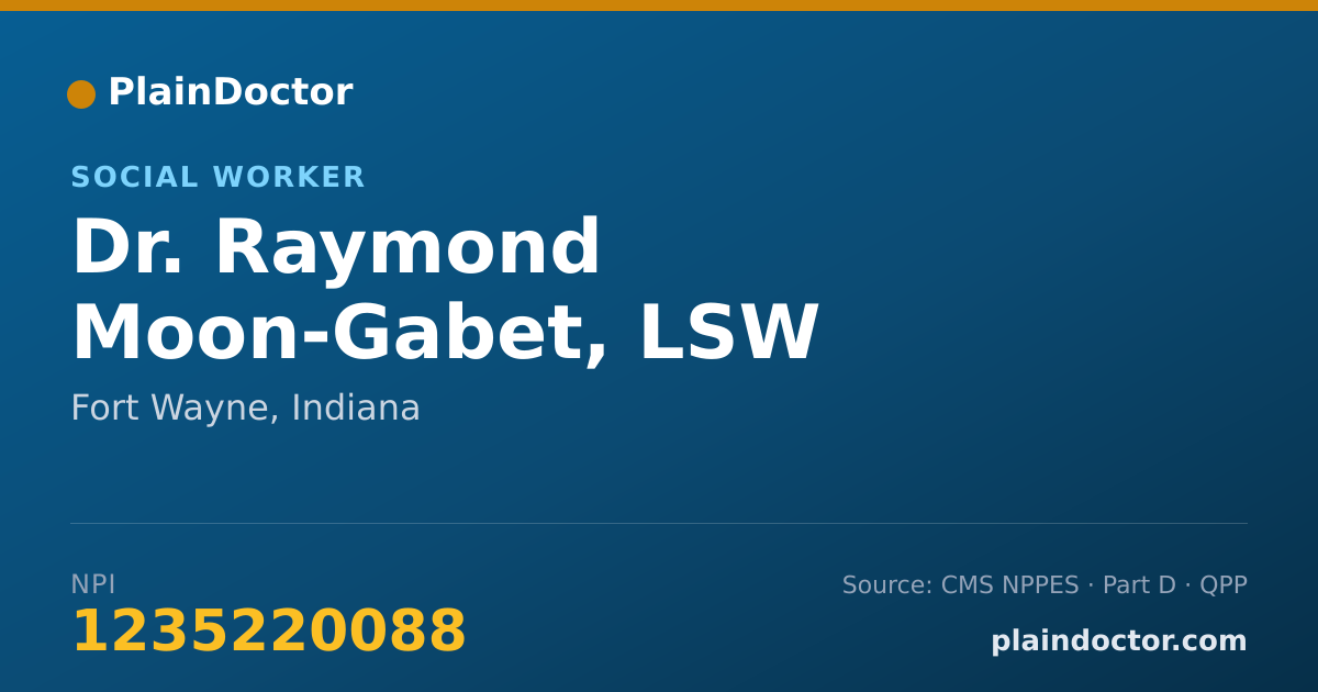 Shareable card for Raymond Moon-Gabet, LSW - Social Worker, Fort Wayne, IN