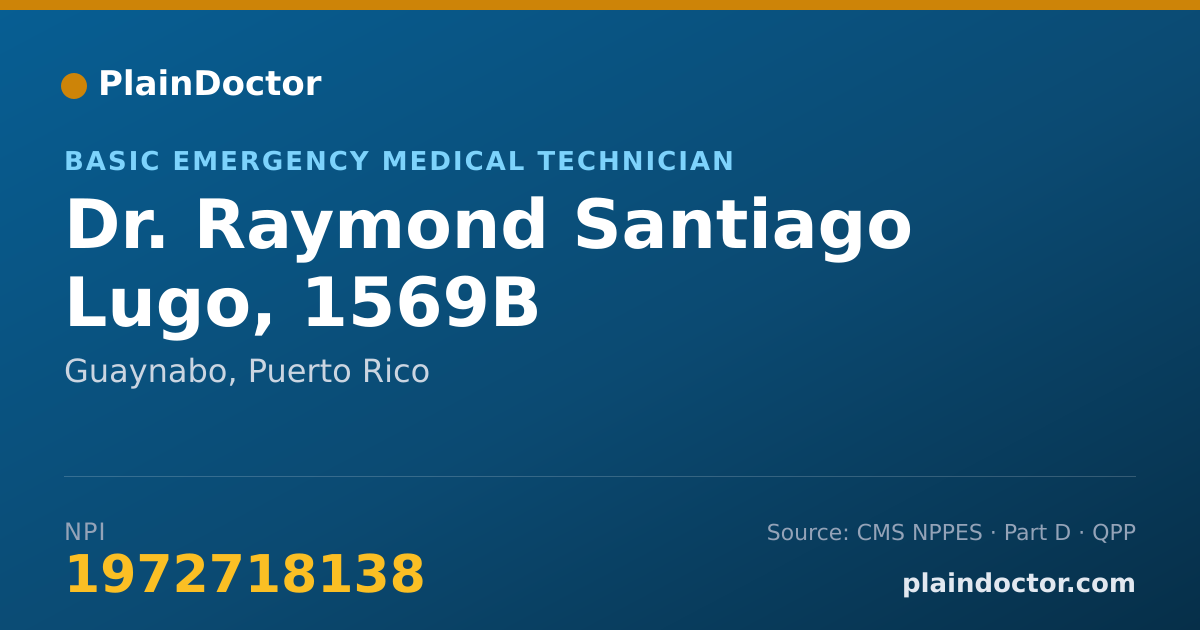 Shareable card for Raymond Santiago Lugo, 1569B - Basic Emergency Medical Technician, Guaynabo, PR