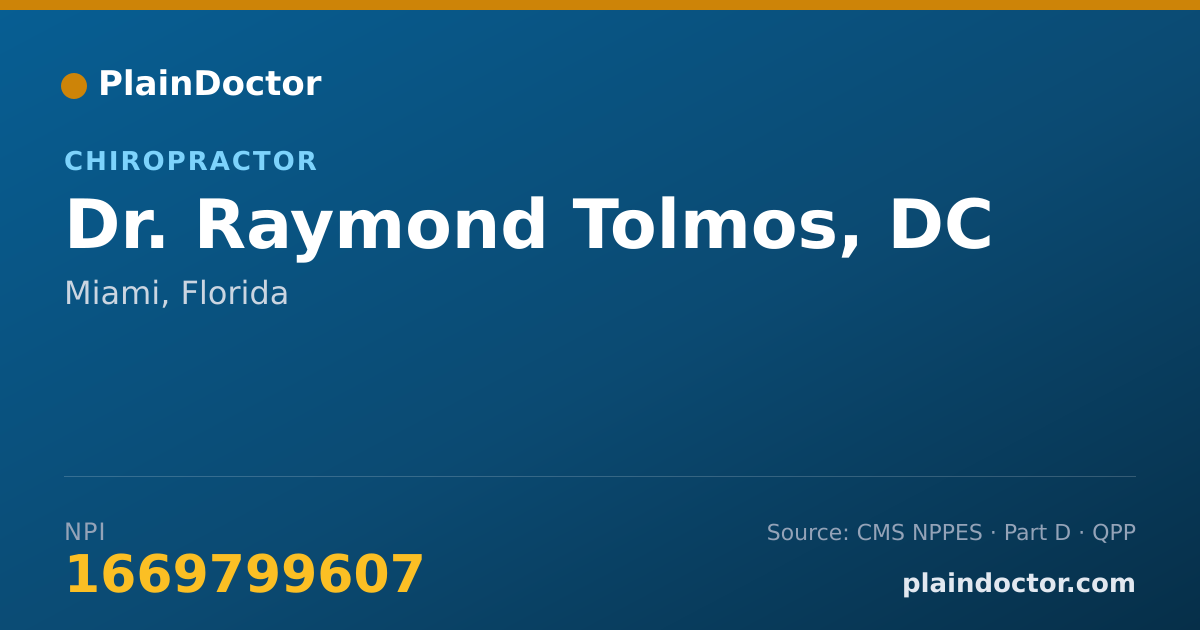 Shareable card for Raymond Tolmos, DC - Chiropractor, Miami, FL