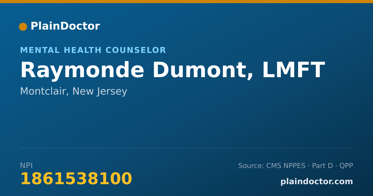 Shareable card for Raymonde Dumont, LMFT - Mental Health Counselor, Montclair, NJ