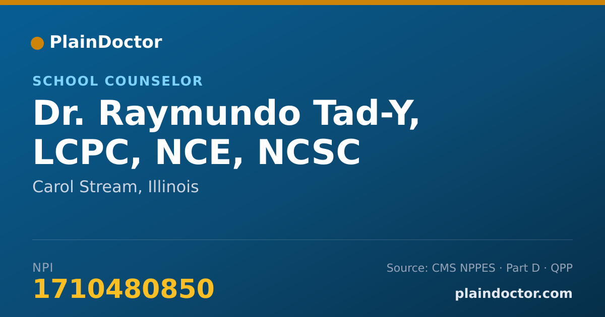 Shareable card for Raymundo Tad-Y, LCPC, NCE, NCSC - School Counselor, Carol Stream, IL