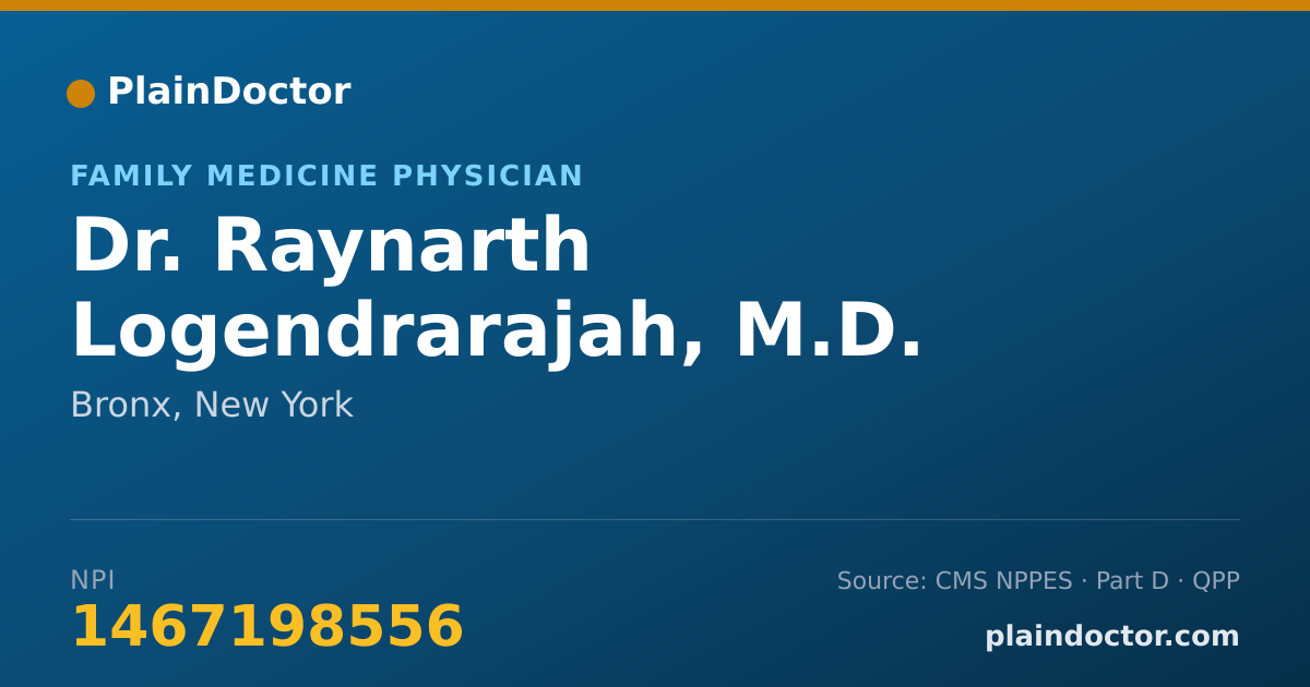 Shareable card for Raynarth Logendrarajah, M.D. - Family Medicine Physician, Bronx, NY