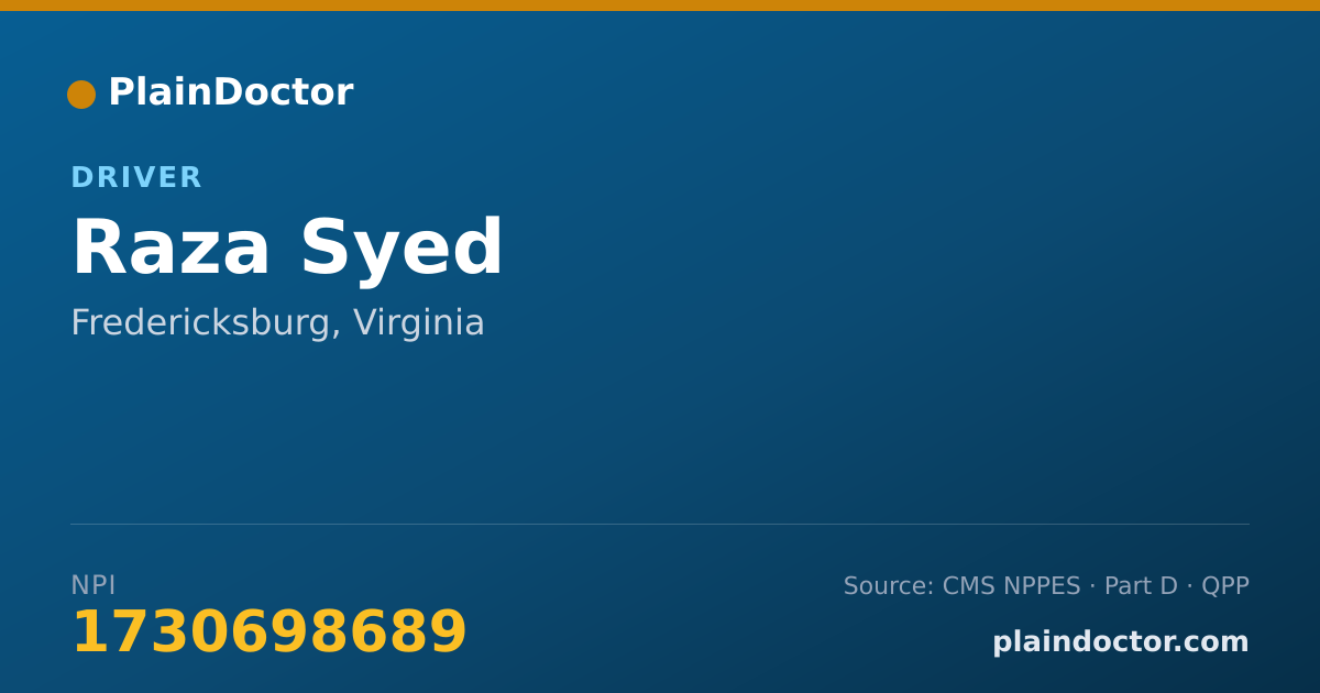 Shareable card for Raza Syed - Driver, Fredericksburg, VA