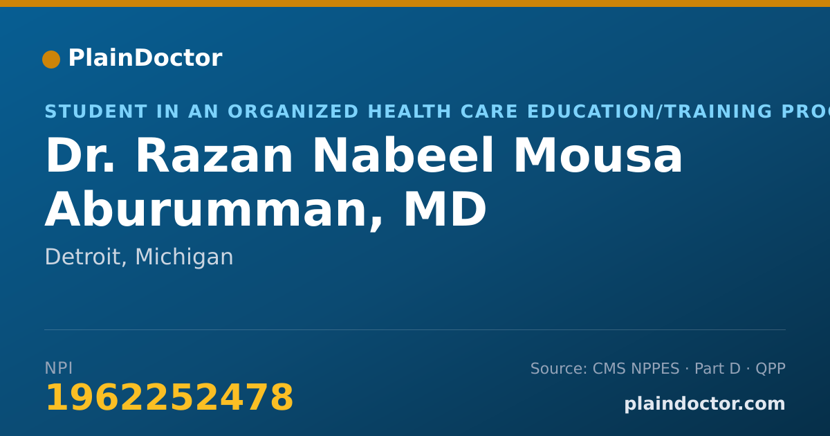 Shareable card for Razan Nabeel Mousa Aburumman, MD - Student in an Organized Health Care Education/Training Program, Detroit, MI