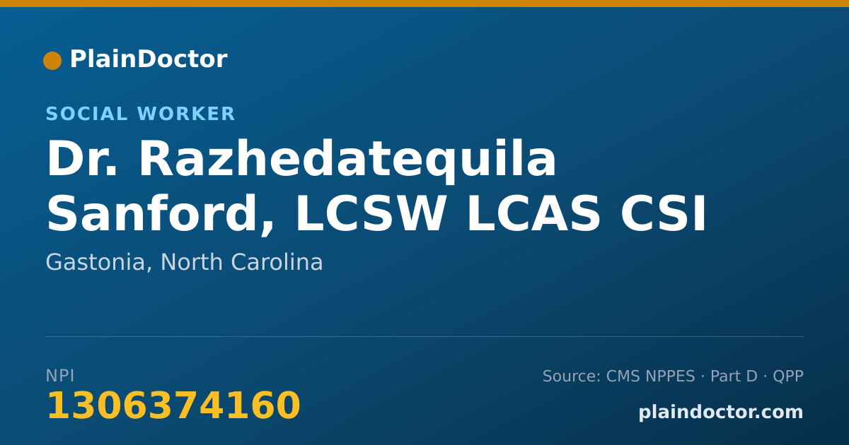 Shareable card for Razhedatequila Sanford, LCSW LCAS CSI - Social Worker, Gastonia, NC