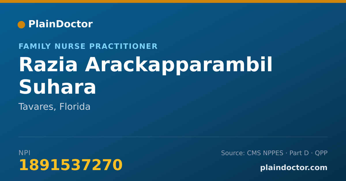 Shareable card for Razia Arackapparambil Suhara - Family Nurse Practitioner, Tavares, FL