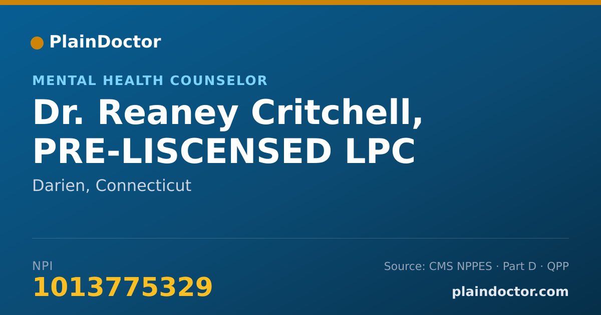 Shareable card for Reaney Critchell, PRE-LISCENSED LPC - Mental Health Counselor, Darien, CT
