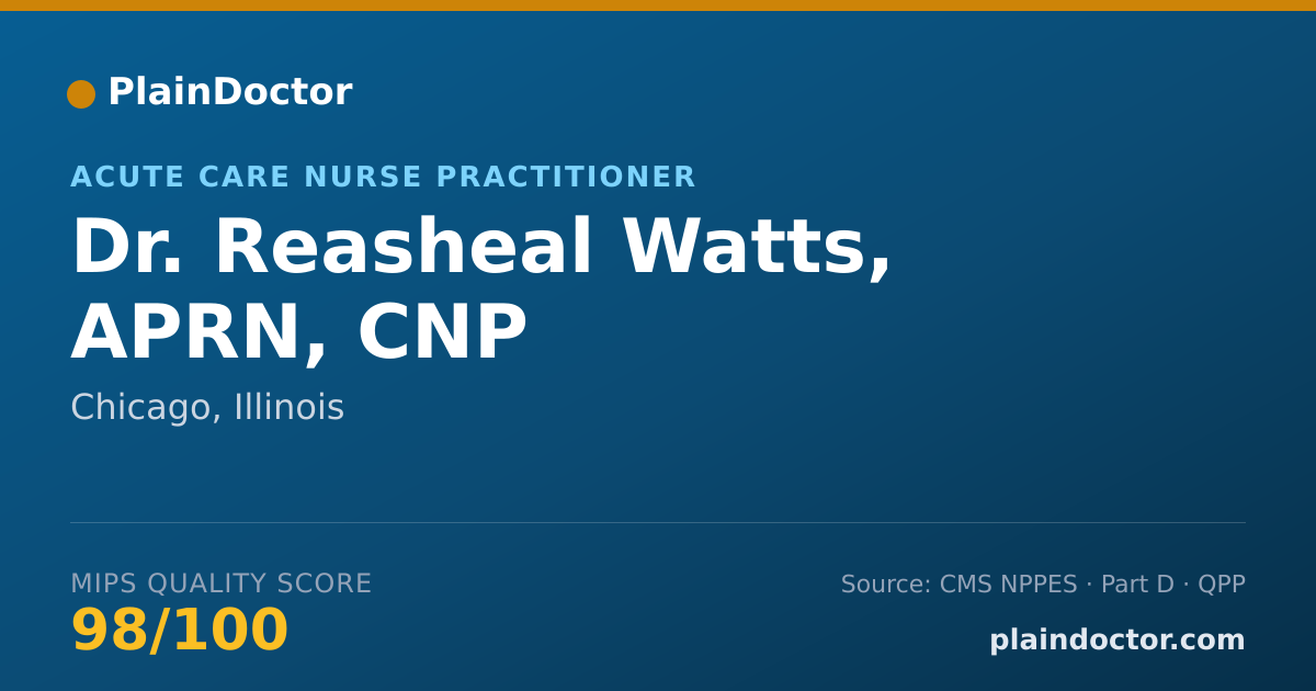 Shareable card for Reasheal Watts, APRN, CNP - Acute Care Nurse Practitioner, Chicago, IL