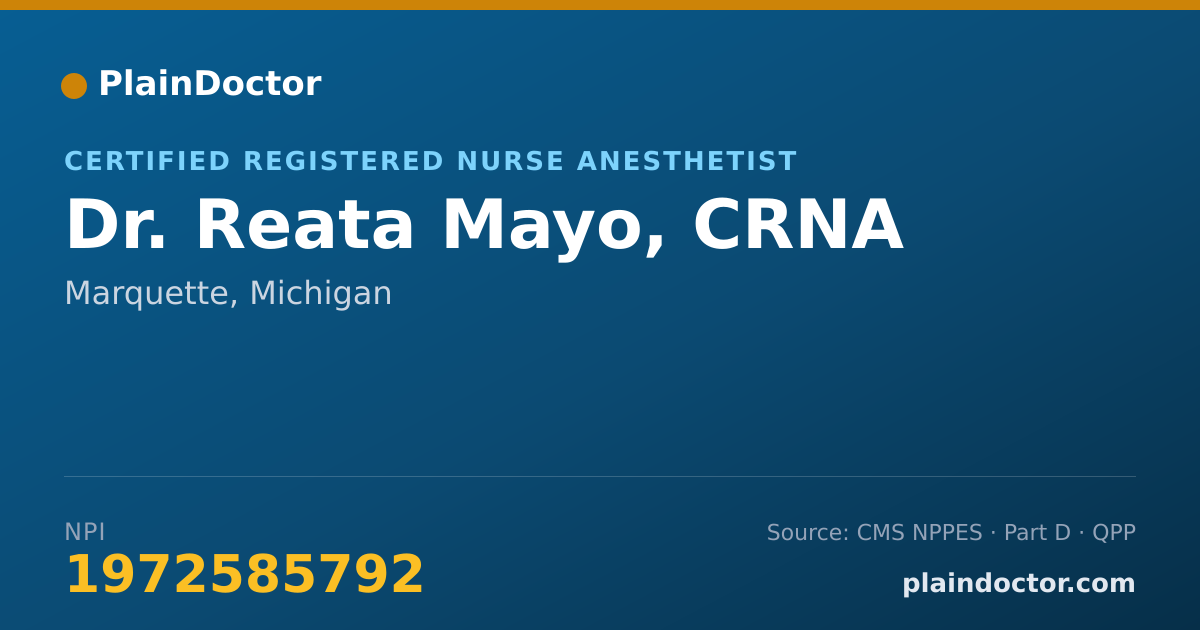 Shareable card for Reata Mayo, CRNA - Certified Registered Nurse Anesthetist, Marquette, MI