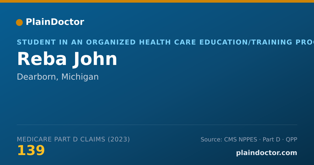 Shareable card for Reba John - Student in an Organized Health Care Education/Training Program, Dearborn, MI