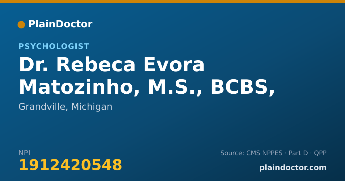 Shareable card for Rebeca Evora Matozinho, M.S., BCBS, DTLLP - Psychologist, Grandville, MI