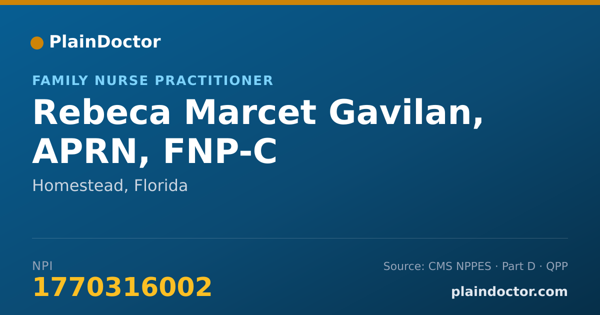 Shareable card for Rebeca Marcet Gavilan, APRN, FNP-C - Family Nurse Practitioner, Homestead, FL