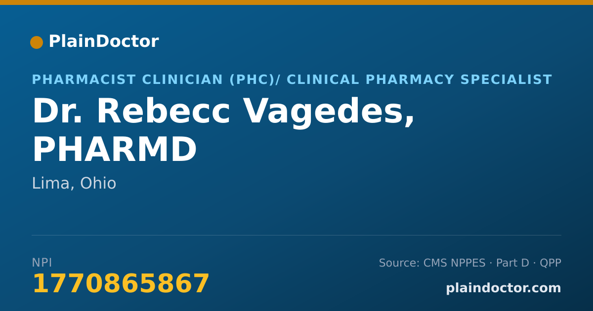 Shareable card for Rebecc Vagedes, PHARMD - Pharmacist Clinician (PhC)/ Clinical Pharmacy Specialist, Lima, OH