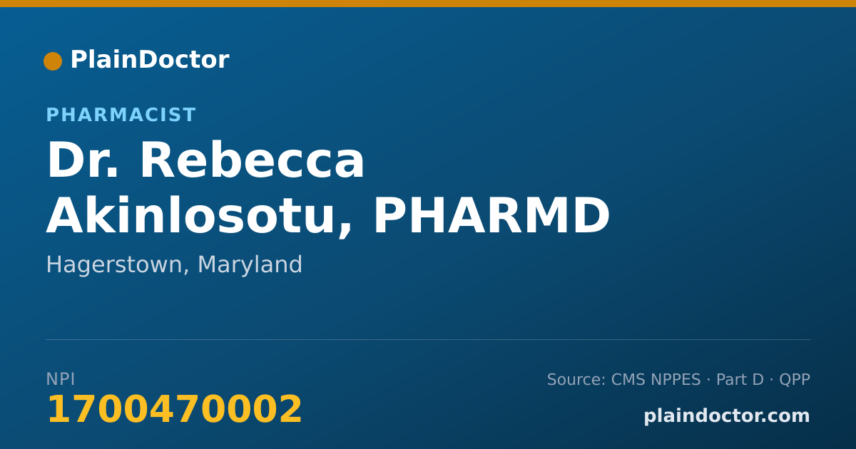 Shareable card for Rebecca Akinlosotu, PHARMD - Pharmacist, Hagerstown, MD